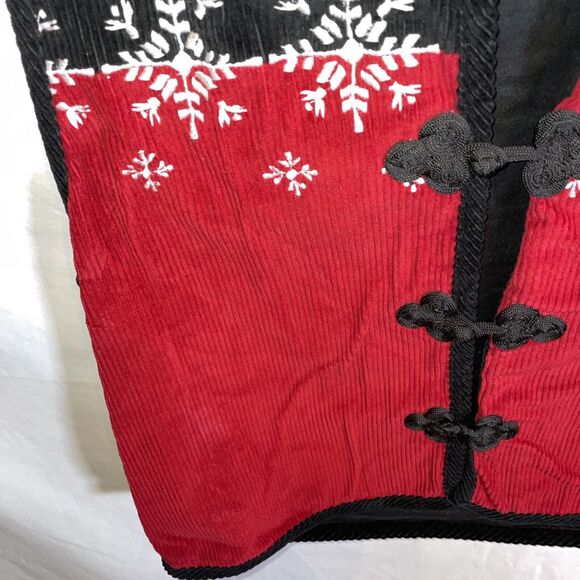 Paul Harris Design Corduroy Cardigan Women’s Size Medium Red Black Snowflake - Picture 6 of 12